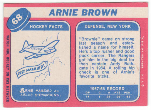 1968-69 Topps Hockey #68 Arnie Brown