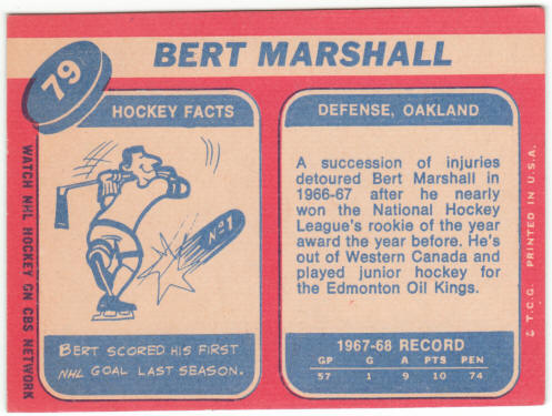 1968-69 Topps Hockey #79 Bert Marshall