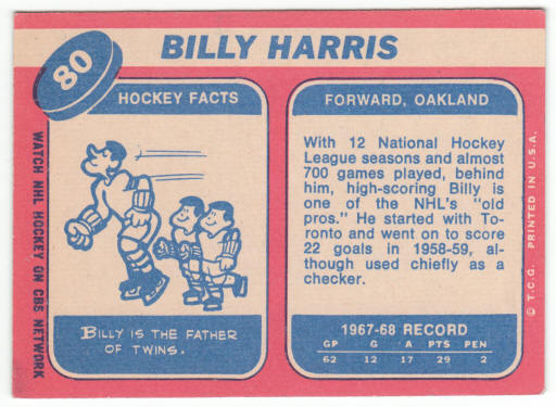 1968-69 Topps Hockey #80 Billy Harris