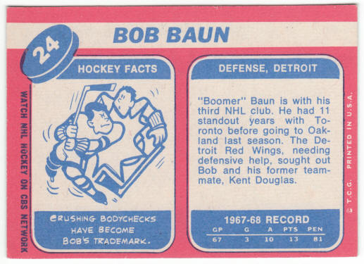 1968-69 Topps Hockey #24 Bob Baun