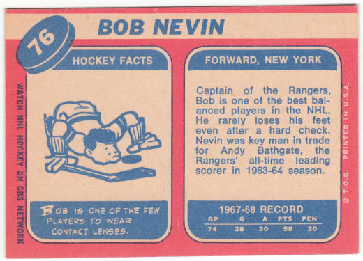 1968-69 Topps Hockey #76 Bob Nevin