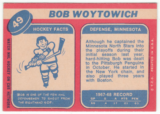1968-69 Topps Hockey #49 Bob Woytowich