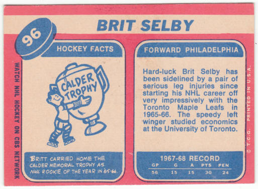 1968-69 Topps Hockey #96 Brit Selby