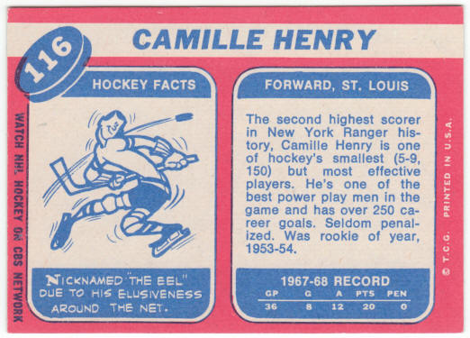 1968-69 Topps Hockey #116 Camille Henry