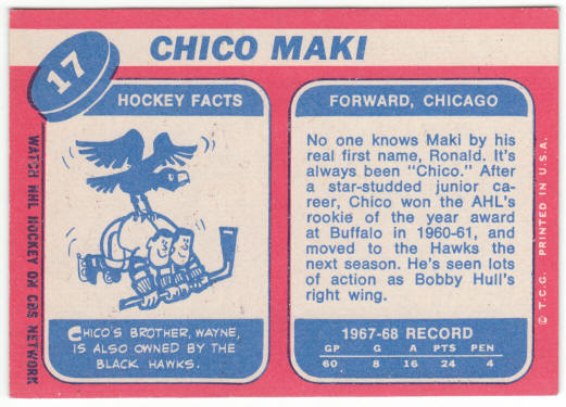 1968-69 Topps Hockey #17 Chico Maki