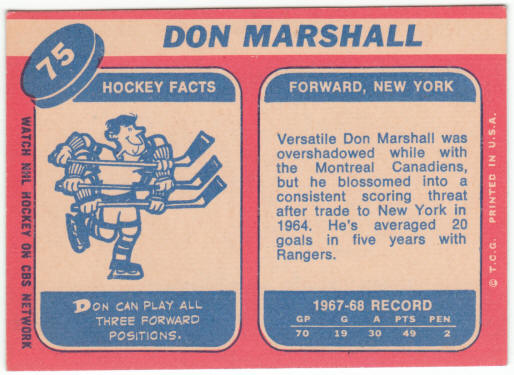 1968-69 Topps Hockey #75 Don Marshall