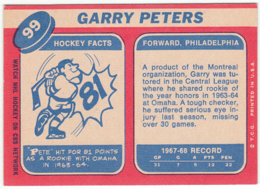 1968-69 Topps Hockey #99 Garry Peters