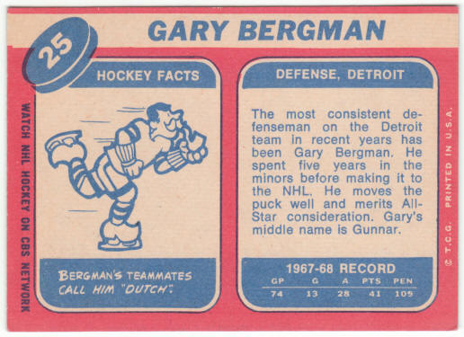 1968-69 Topps Hockey #25 Gary Bergman