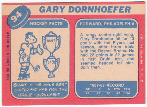 1968-69 Topps Hockey #94 Gary Dornhoefer