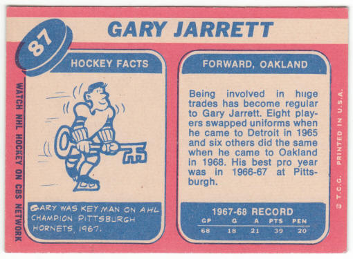 1968-69 Topps Hockey #87 Gary Jarrett