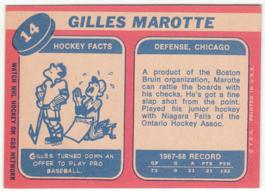 1968-69 Topps Hockey #14 Gilles Marotte