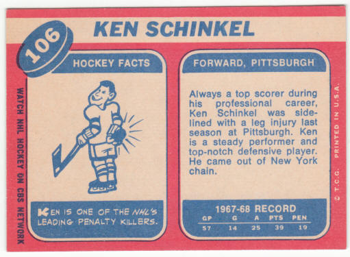 1968-69 Topps Hockey #106 Ken Schinkel