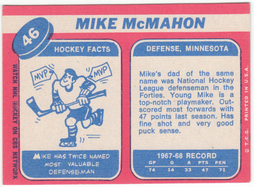 1968-69 Topps Hockey #46 Mike McMahon