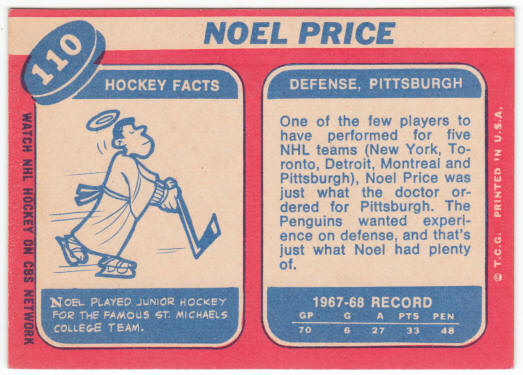 1968-69 Topps Hockey #110 Noel Price