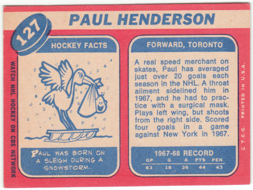 1968-69 Topps Hockey #127 Paul Henderson