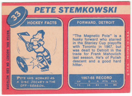 1968-69 Topps Hockey #33 Pete Stemkowski