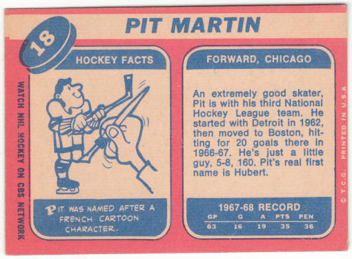 1968-69 Topps Hockey #18 Pit Martin