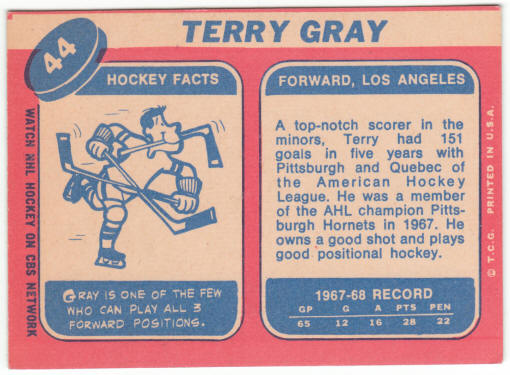 1968-69 Topps Hockey #44 Terry Gray