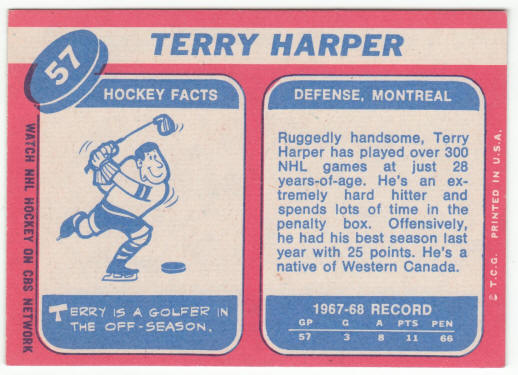 1968-69 Topps Hockey #57 Terry Harper