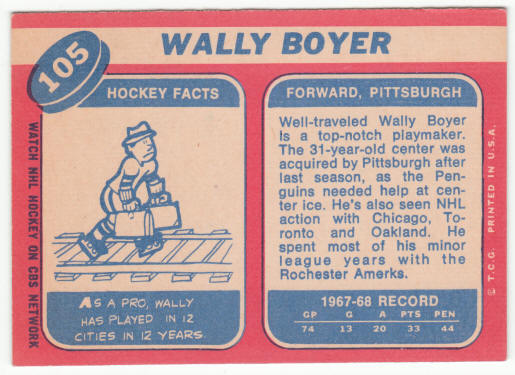1968-69 Topps Hockey #105 Wally Boyer