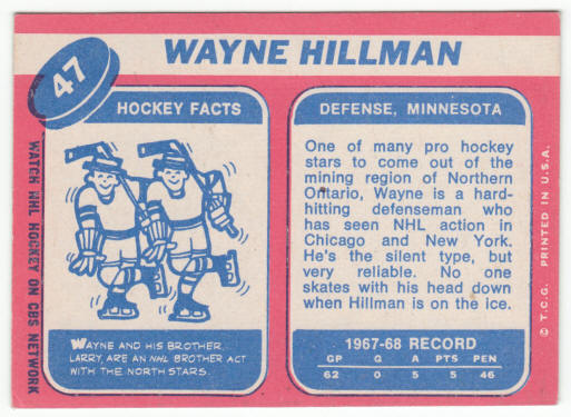 1968-69 Topps Hockey #47 Wayne Hillman