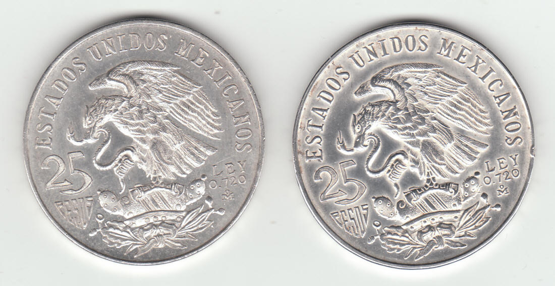 1968 Mexico 25 Pesos Silver Coins obverse