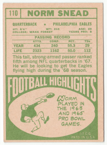 1968 Topps Football 110 Norm Snead back