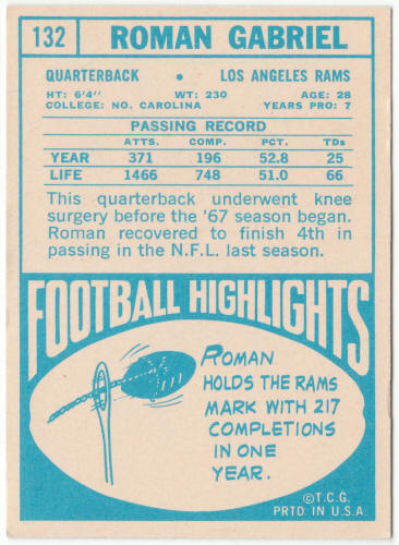 1968 Topps Football #132 Roman Gabriel