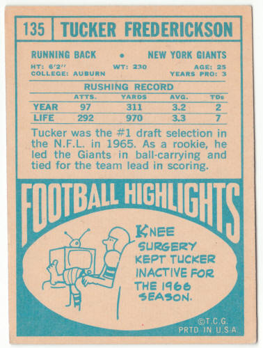 1968 Topps Football #135 Tucker Frederickson