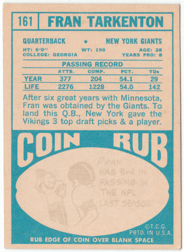 1968 Topps Football #161 Fran Tarkenton