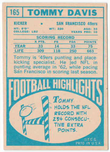 1968 Topps Football #165 Tommy Davis