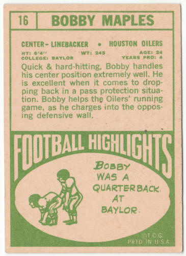 1968 Topps Football #16 Bobby Maples