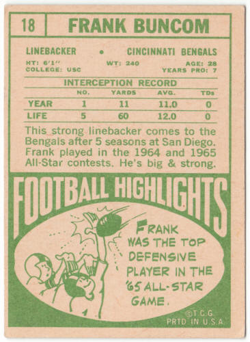1968 Topps Football #18 Frank Buncom