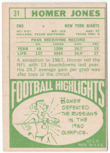 1968 Topps Football #31 Homer Jones