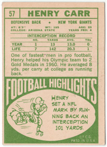 1968 Topps Football #57 Henry Carr