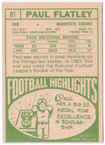 1968 Topps Football #81 Paul Flatley