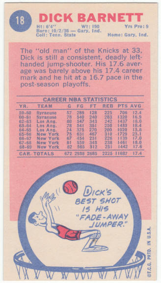 1969-70 Topps Basketball #18 Dick Barnett Rookie Card