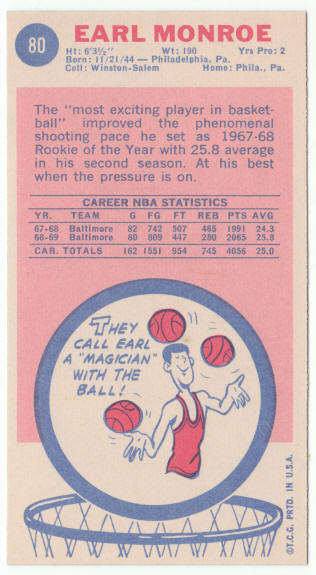 1969-70 Topps #80 Earl Monroe Rookie Card back