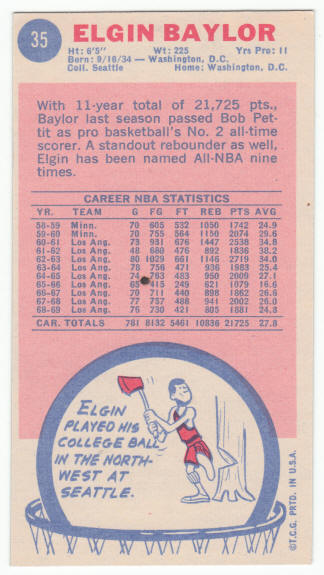 1969-70 Topps #35 Elgin Baylor back