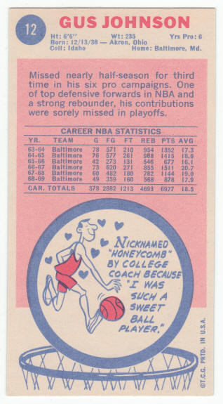 1969-70 Topps #12 Gus Johnson Rookie Card
