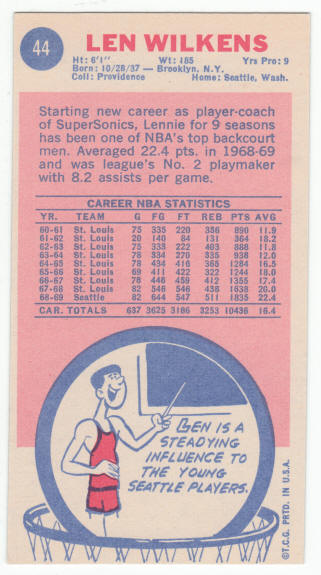 1969-70 Topps #44 Lenny Wilkens UER