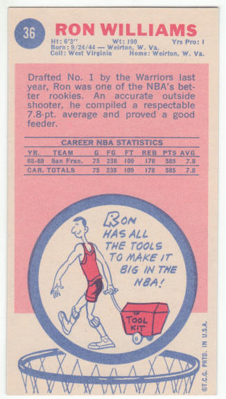 1969-70 Topps #36 Ron Williams Rookie Card back