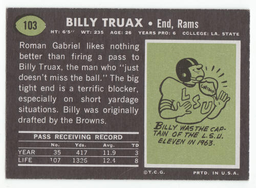 1969 Topps Billy Truax #103 Rookie Card back