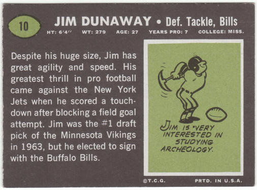 1969 Topps Football #10 Jim Dunaway