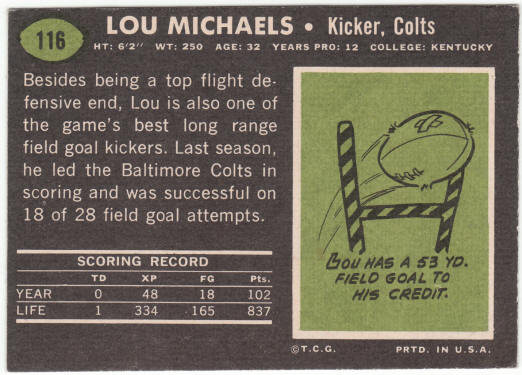 1969 Topps Football #116 Lou Michaels