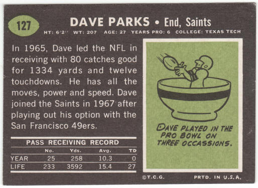1969 Topps Football #127 Dave Parks