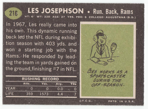 1969 Topps Les Josephson #216 back