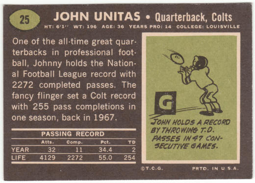 1969 Topps Football #25 Johnny Unitas