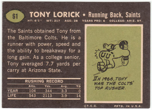1969 Topps Football #61 Tony Lorick