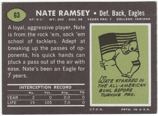 1969 Topps Football #63 Nate Ramsey
